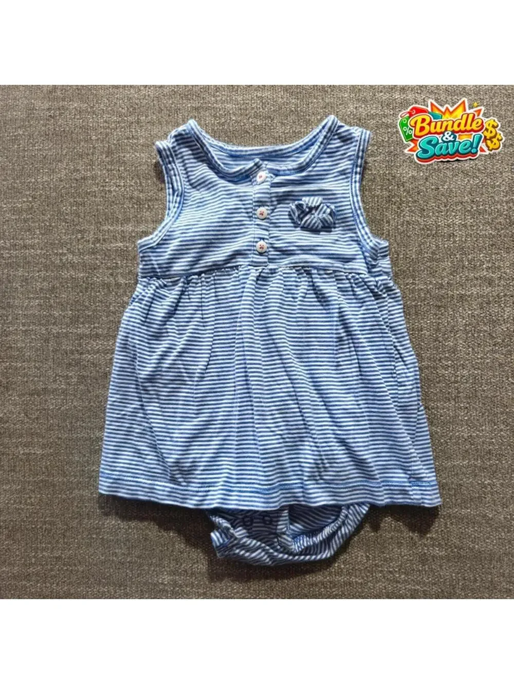 Carter's Blue White Striped Dress & Bloomers 18M Girls #1080